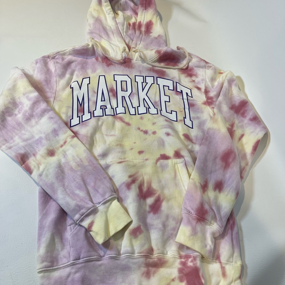 Market Studios. Pink,Purple,Yellow Tie Dye Hoodie. Kangaroo Pocket. Small. NWOT.